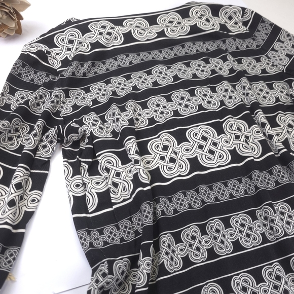 DVF Diane Von Furstenberg Black and Cream Patterned Poly Travel Dress Sz 12 - Picture 2 of 14